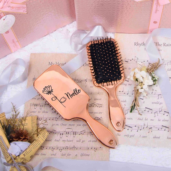 Personalised Birth Flower Hair Brush, Hair Brush With Name, Wedding Party Gifts, Bridesmaid Proposal, Bridesmaid Gifts, Mother's Day Gifts