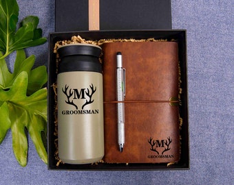 Caja de regalo personalizada para hombre / Juego de termo, libreta y bolígrafo