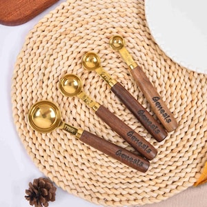 Cucchiaio dosatore in legno in acciaio inossidabile, Accessori da cucina, Regalo di inaugurazione della casa, Regalo per esperti di cucina, Regalo di nozze, Regalo per gli sposi novelli