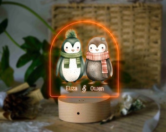 Penguin Couple Night Light - Custom Couple Name Lamp - Gift for Newlyweds - Gift for Her - Anniversary Gift - Wedding Favors - Gift for Her