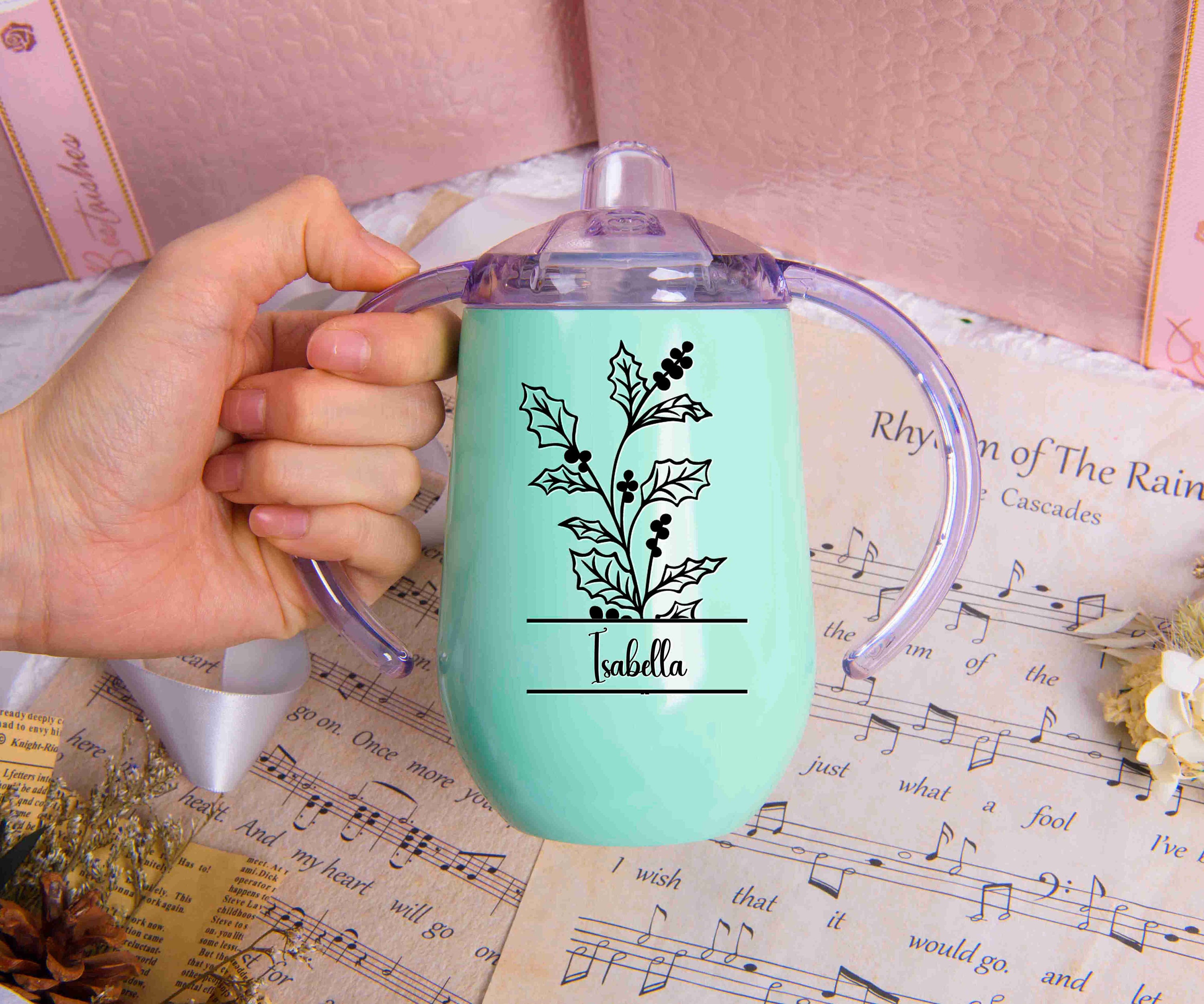 Personalised Sippy Cup, Baby Training Cup, Baby Shower Gift, Stainless Steel Cup, Birth Month Flower Cup, Birthday Gift, Gift for Toddler