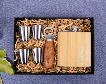 Personalized Groomsmen Gift Box | Flask, Bottle Opener & Cups