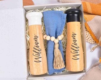 Personalized Pepper Grinder Set, Engraved Wooden Pepper Mill, Wooden Mill, Housewarming Gift, Cooking Accessories, Kitchen Gift Box