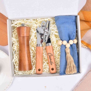 Rustic Kitchen Tool Gift Box, Salt Pepper Grinder and Opener, Manual Spice Grinder, Kitchen Mill Set, Kitchen Decor, Thank You Gift Box