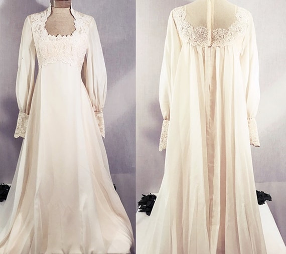 70's Bianchi Empire Waist Lace Wedding Gown
