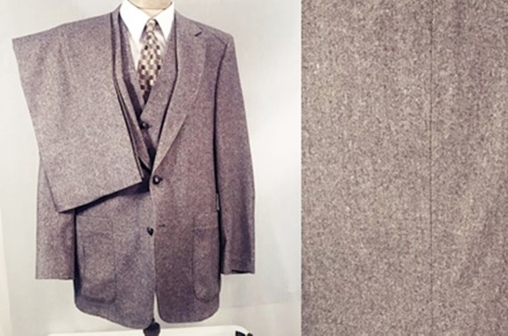 70's Vintage Men's Chevoit Tweed Gray 3 pc Suit w