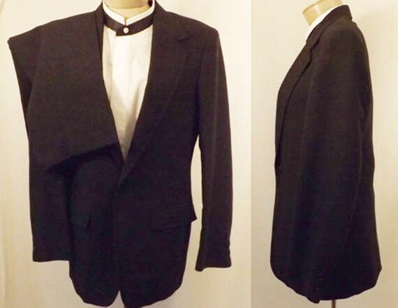 70's Men's Black Wool Formal Suit