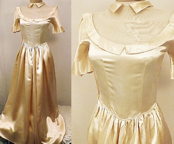 30's Liquid Gold Satin Evening Gown Dress