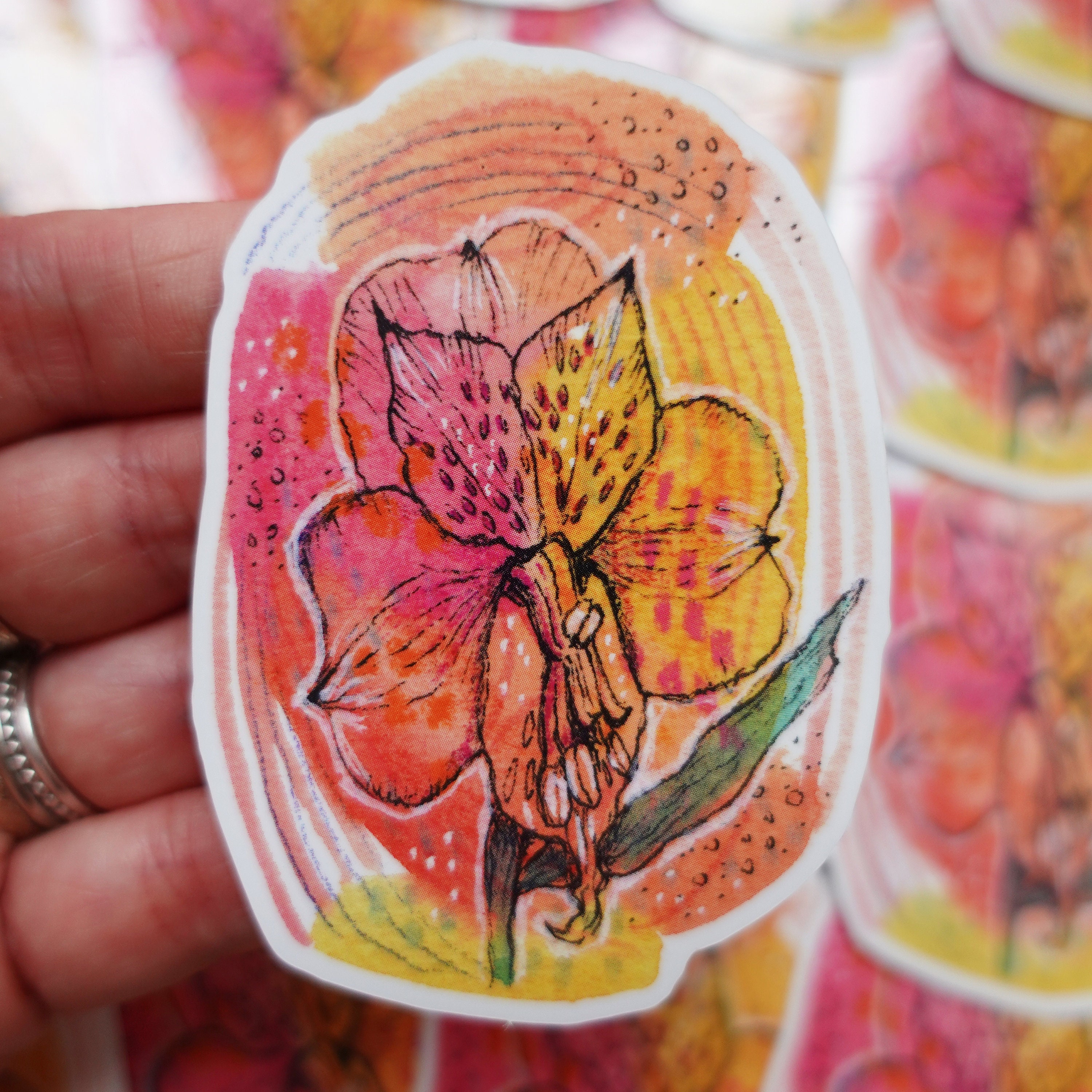 Pink Lily Flower Sticker Floral Drawing Vinyl Sticker Artist Sticker - Etsy