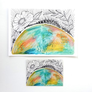 Art PRINT & STICKER Pack, vinyl glanzende waterdichte mandalasticker en 5 x 7 art print, abstracte kunst, sticker voor waterfles