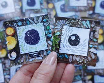 Pegatinas de fases lunares: pegatinas cuadradas de papel para diario (juego de 2)