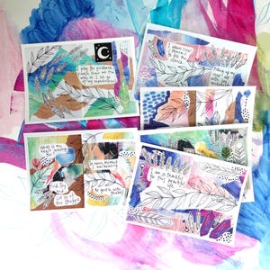 6x Mini stampe (A6), stampe di biglietti di affermazione - mini STAMPA ARTISTICA, Wild Soul Sketchbooks, Mini stampa tecnica mista