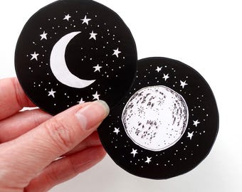 Pegatinas de fases lunares: Luna creciente y luna llena celestial