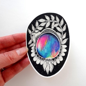 Adesivo Orbe de Mandala, adesivo de mandala à prova d'água fosco de VINIL, adesivo de arte abstrata, caderno de esboços de alma selvagem, adesivo para garrafa de água