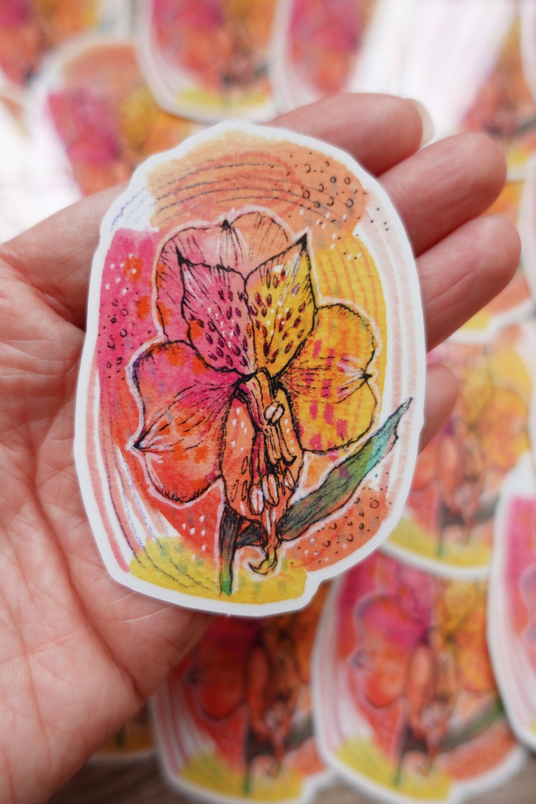 Pink Lily Flower Sticker Floral Drawing Vinyl Sticker Artist Sticker - Etsy