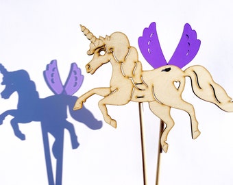 Unicorn / Pegasus Shadow Puppet, Wooden Laser Cut