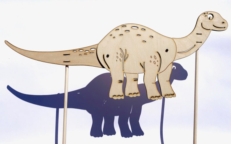 Marioneta de sombra Brontosaurus, corte láser de madera imagen 6