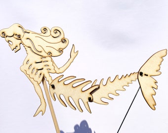 Skeleton Mermaid Shadow Puppet, Wooden Laser Cut