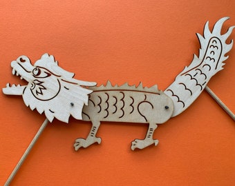 Marionnette Dragon chinoise - Bois découpé au laser