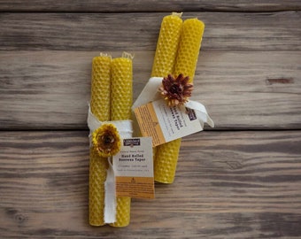 Hand-Rolled Beeswax Taper Candles (Pair): Natural Light & Honey Fragrance