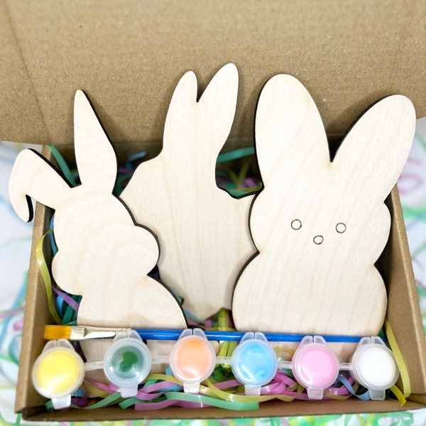 Easter painting kit, bunnies painting set, wood painting kit for Easter basket, non candy Easter treats, Easter bunny paint wood cutouts