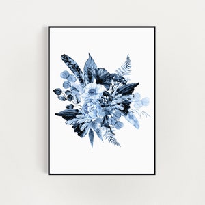 Stampa floreale acquerello blu - Arte floreale istantanea - Arte stampabile - Arte floreale della parete - Stampa botanica - DOWNLOAD immediato - Boho