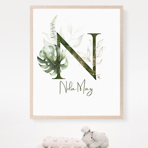 Impresión inicial floral personalizada, decoración de vivero, nuevo regalo de bebé, greenery, impresiones de vivero, estadísticas de nacimiento, arte de pared de vivero, impresión personalizada
