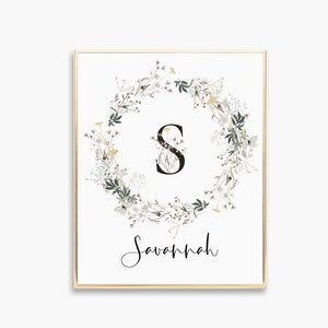 Impresión inicial personalizada wildflower, decoración infantil, nuevo regalo para bebés, niña, impresiones de la guardería, estadísticas de nacimiento, arte de la pared de la guardería, impresión personalizada