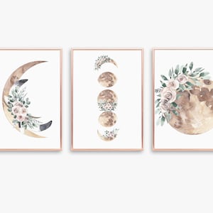 Lunar Phase Moon Print Set: Celestial Nursery Decor (Digital Download)