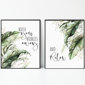 Greenery Bathroom Prints Set: Tropical Wall Decor (Digital Download)