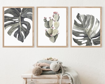 Set of 4 Watercolor Cactus Print - Cactus Art Print - Gallery Wall Cactus Print Set - Digital Cactus Artwork - Printable Cactus Wall Print