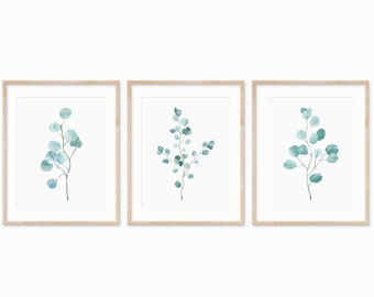 Stampe artistiche da parete con eucalipto: set botanico Greenery da 3 (download digitale)