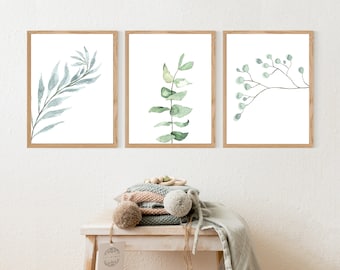 Greenery Watercolor Print Set: Minimalist Botanical Art (Digital Download)