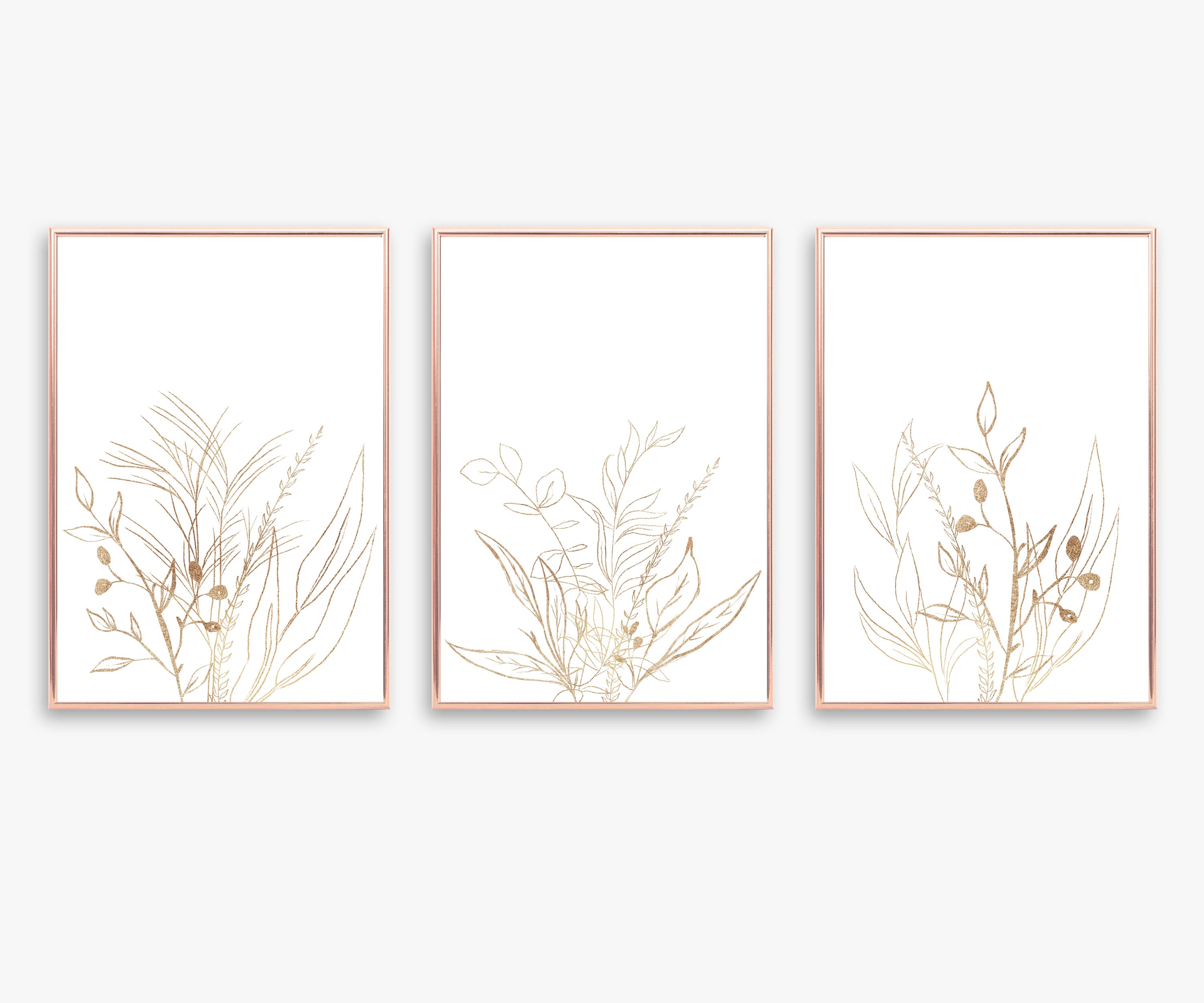 Gold Botanical Print Set: Minimalist Plant Art (digital Download) - Etsy