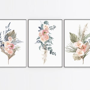 Set of 3 Bohemian Flower Prints - Floral Instant Art - Printable Art - Line art - Floral Wall Art - Botanical Print - INSTANT DOWNLOAD