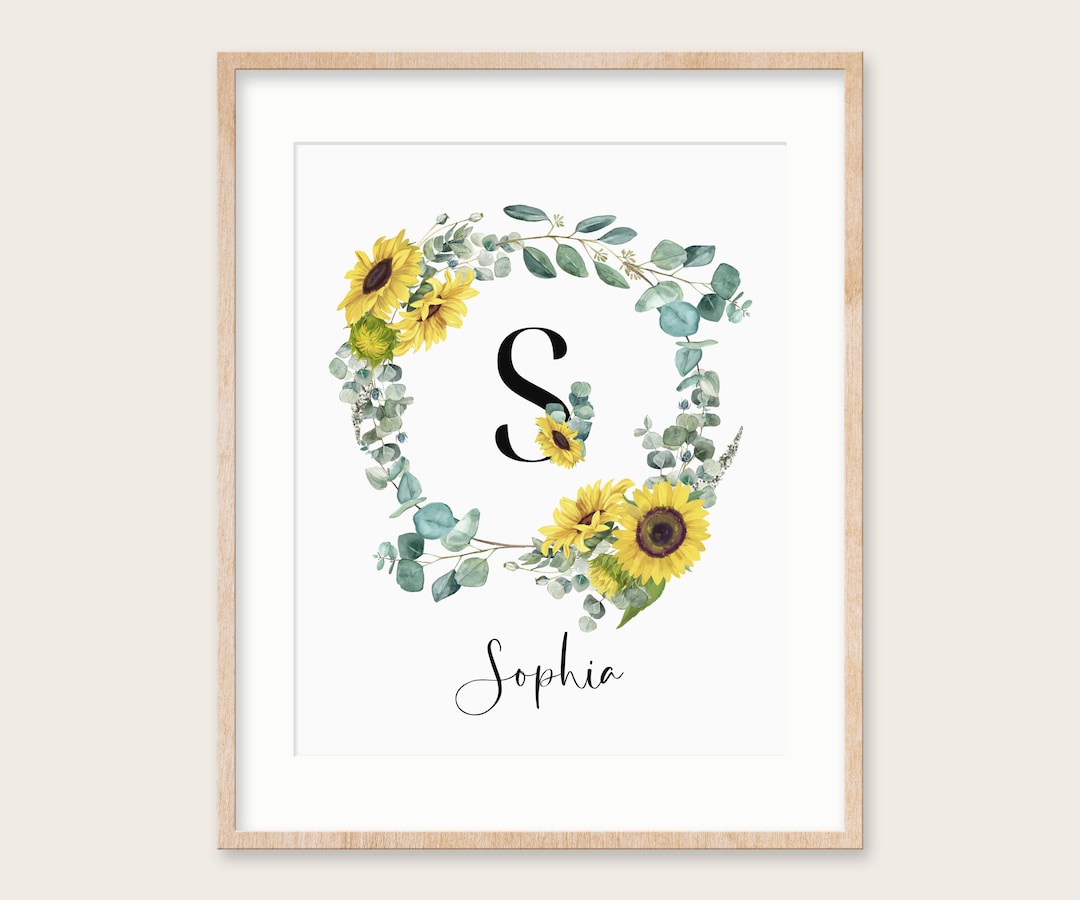 Personalized Sunflower Initial Nursery Print: Custom Name Sign (digital ...