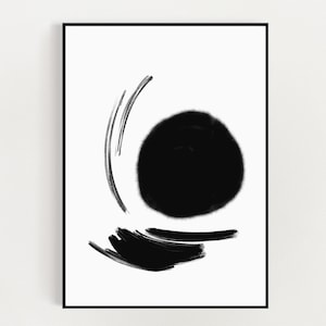 Abstract Print - Black and White Poster - Black Watercolor - Modern Minimalist - Printable Wall Art - Digital Download - Monochrome Print