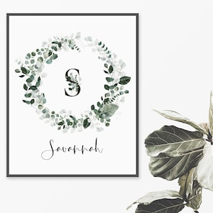 Impresión inicial floral personalizada - Decoración de guardería - Nuevo regalo para bebés - Niña - Impresiones de cartas de guardería - Arte mural de guardería - Impresión de nombre personalizado