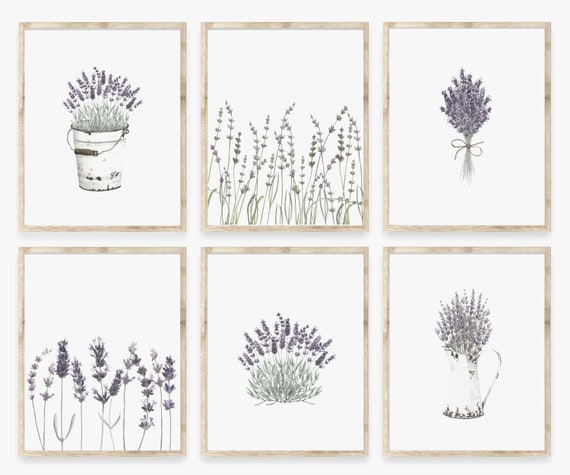ラベンダーフラワープリントセット：ミニマリストなボタニカルウォール