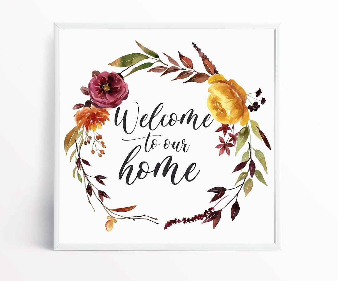 Welcome Sign Flower Wall Art Print Floral Instant Art Printable Wall