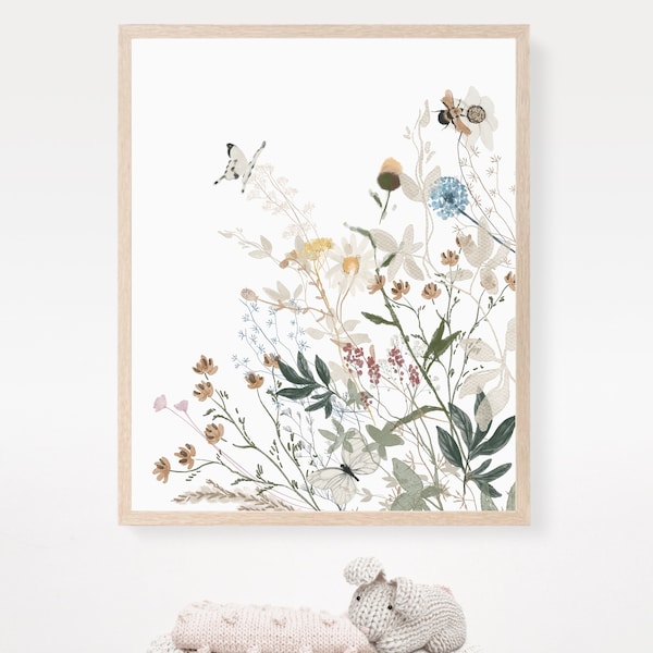 Wildblumen Linie Kunstdruck: Botanische Illustration (Digitaler Download)