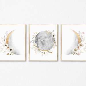 Lunar phase moon print - Floral Wall Art - Floral Prints - Printable Wall Art - Moon Gift - Lunar Poster - Celestial Decor - Celestial Art