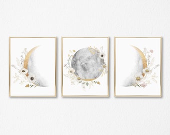 Floral Moon Phase Print Set: Celestial Wall Art (Digital Download)