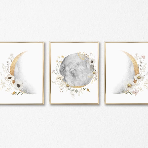Mondphase Mond Print - Wandbild Blumen - Blumendrucke - Druckbare Wandkunst - Mond Geschenk - Poster - Celestial Decor - Celestial Art