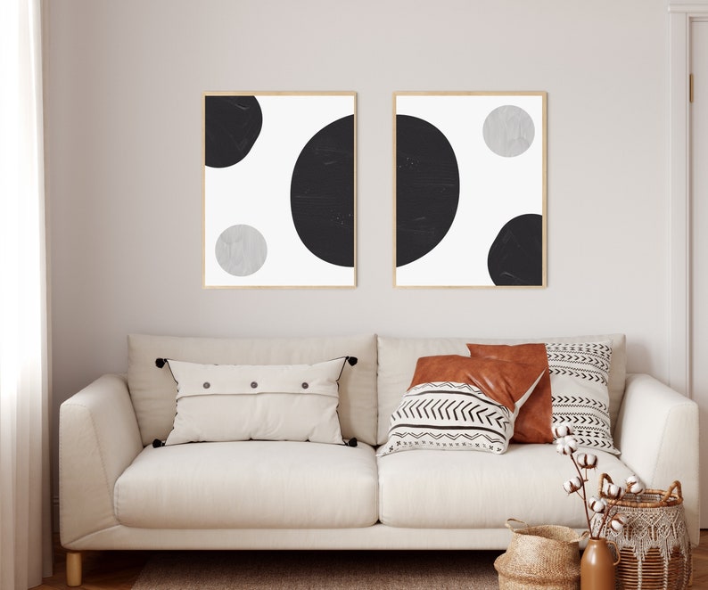 Black and Grey Wall Art Abstract Print Abstract Wall Art Painting Print Set of 2 Monochrome Art Black and White Art Watercolor image 3