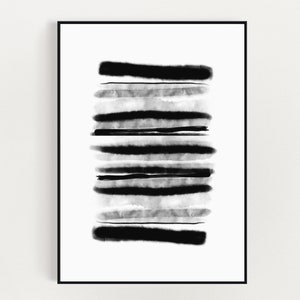 Abstract Print - Black and White Poster - Black Watercolor - Modern Minimalist - Printable Wall Art - Digital Download - Monochrome Print