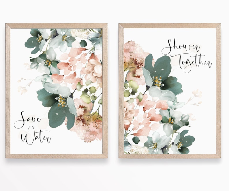 Save Water Shower Together Set of 2 Bathroom Prints Etsy