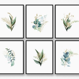 Set of 6 Botanical Prints, Minimalist flower print, Wildflower,Farmhouse decor,Wall art, Botanical print, Flower wall art, Eucalyptus