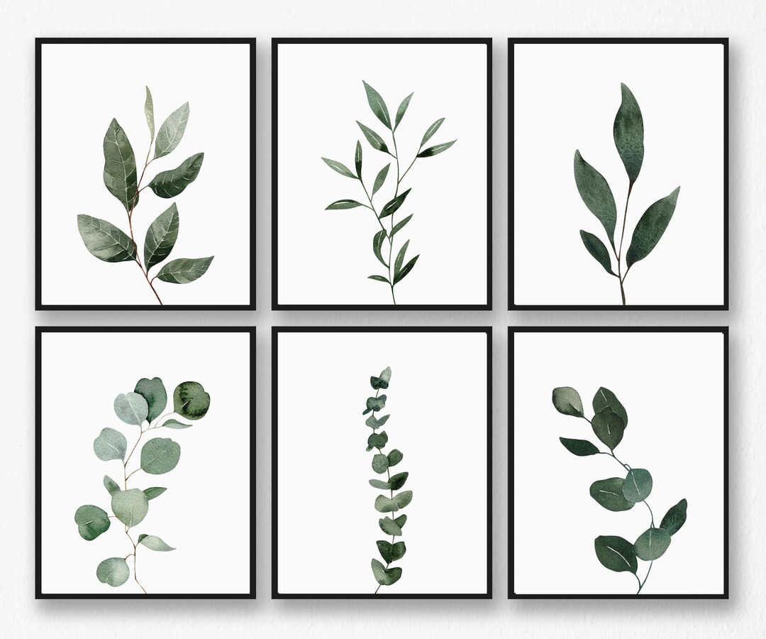 Set of 6 Botanical Prints Greenery Wall Art Decor Watercolor Plant