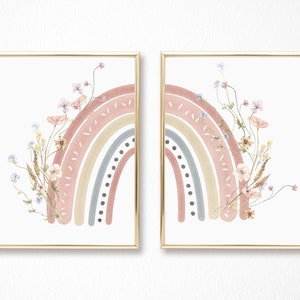 Set of 2 Prints - Nursery Decor - Rainbow Nursery Prints - Nursery Print - Flower Nursery Print - Nursery Prints - Boho Nursery Prints